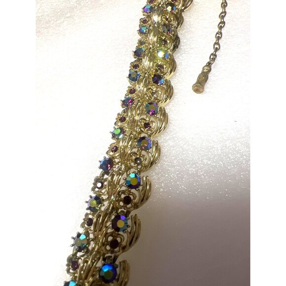 Coro Red Aurora Borealis Rhinestone Necklace 14-18" Bracelet 7.25" Vtg Set READ - Picture 10 of 10